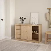 Scarpiera con un anta scorrevole e tre cassetti colore Rovere Zenzero Shop