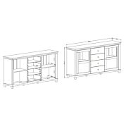 Credenza 2 ante e 4 cassetti, finitura verde scuro e quercia