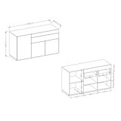 Credenza moderna 3 ante e 1 cassetto, bianco lucido e rovere naturale