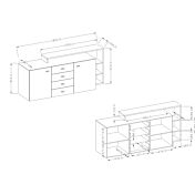 Credenza L.180 cm 2 ante e 4 cassetti, finitura bianco opaco e grigio cemento