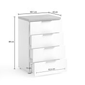 Settimino 4 cassetti finitura Bianco lucido e Castagno, Made in Italy