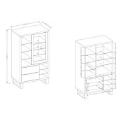 Vetrina moderna 1 anta 2 cassetti, finitura quercia e metallo nero