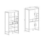 Credenza alta contenitore formata da 3 ante, 3 vani a giorno e 1 cassetto