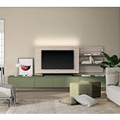 Parete attrezzata con pannelli attrezzati in finitura Noce brina e Oliva