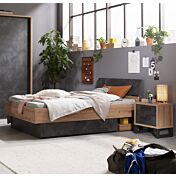 Letto una piazza e mezza Industry con testata ricurva in finitura Rovere e Grigio smoke