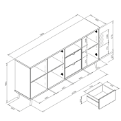 Madia Rosvik con 3 ante e 2 cassetti in finitura Grigio Seta, Grigio Perla e Antracite