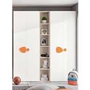 Armadi battenti con libreria 5 ripiani, finitura Bianco, Olmo natura e Arancio