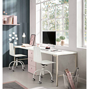 Scrivania doppia per camerette con piana Bianca e Cassettiera Rosa confetto Zenzero Shop