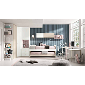 Scrivania doppia per camerette con piana Bianca e Cassettiera Rosa confetto