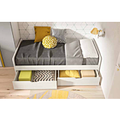 Letto singolo con cassettoni in finitura Bianco larice