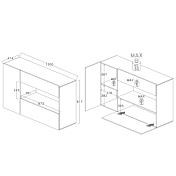Credenza con vano a giorno, finitura bianco lucido