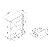 Madia Alta Lavik  con gambe in legno, 2 ante 1 cassetto, finitura Quercia, Bianca, Petrolio e Grigia