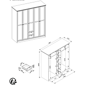 Armadio battente di design con 5 ante e 2 cassetti, finitura bianca