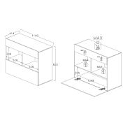 Credenza Madia moderna, 1 anta ribalta 1 cassetto, finitura Bianco laccato lucido e Beton