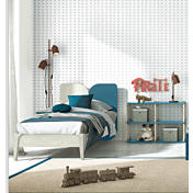 Letto singolo con testata bicolore in finitura Cadaques e Rovere gesso