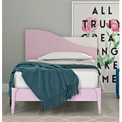 Letto 1 piazza e mezza con dettaglio sulla testata in finitura Papaya e Cemento artico