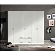 Armadio moderno con 3 cassetti e 6 ante battenti in finitura Bianco kiri