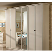 Armadio classico con 6 ante battenti e specchio centrale in finitura Beige patinato