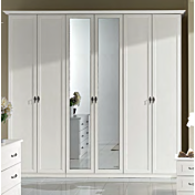 Armadio classico con 6 ante battenti e specchio centrale in finitura Bianco frassinato