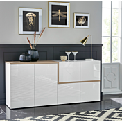 Madia moderna con 4 ante in finitura Bianco lucido e Pero L.160