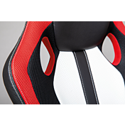 Poltrona da gaming di colore nero, rosso e bianco