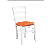 Sedia in finitura laccato bianco con fondino arancione
