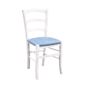 Sedia in finitura laccato bianco con fondino azzurro