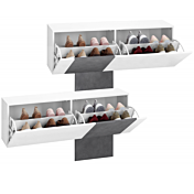 Scarpiera doppia, design orizzontale e moderno, finitura Bianco Lucido e Pero