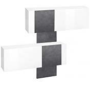 Scarpiera doppia, design orizzontale e moderno, finitura Bianco Lucido e Ardesia