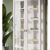 Elegante Vetrina Bianca 6 ripiani con vetri, colore bianco bucaneve