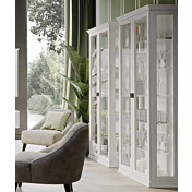 Elegante Vetrina Bianca 6 ripiani con vetri, colore bianco bucaneve