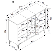 Madia moderna Glesborg con 3 ante e un vano a giorno in finitura Rovere e Nero carbone