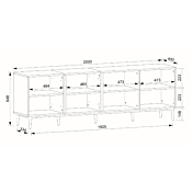 Madia bassa Glesborg con 4 ante e in finitura Rovere e Nero carbone