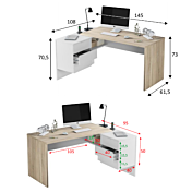 Scrivania moderna da ufficio o cameretta, bianca artik e rovere canadian
