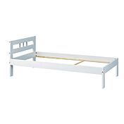 Letto in legno massello, laccato naturale, con aste colore argento