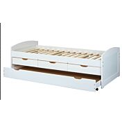 Letto in pino massello bianco o legno naturale con secondo letto e 3 cassetti