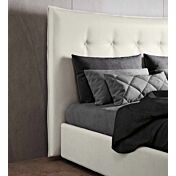 Letto matrimoniale con cassettone in ecopelle bianca con contenitore, Made in Italy