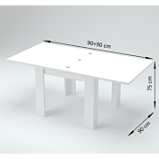 Tavolo moderno 90x90 apertura a libro, finitura Bianco Lucido