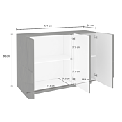Madia con 2 ripiani e 2 ante con disegni geometrici in finitura Bianco lucido