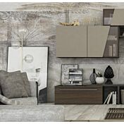 Parete attrezzata con pensili e libreria, disponibile in diverse finiture, Made in Italy