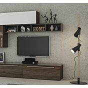 Parete attrezzata Noce con frontali e elementi sospesi in finitura Bianco seta e libreria orizzontale color Fango