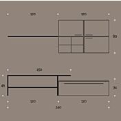 Parete attrezzata finitura Olmo Perla, frontali e elemento sospeso in Bianco Seta