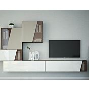 Parete attrezzata Noce, Visone, Bianco Laccato con dettagli in vetro, Made in Italy