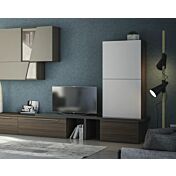 Parete attrezzata moderna, in finitura Noce, Visone, Bianco seta e Fango, Made in Italy