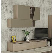 Parete attrezzata moderna, Olmo perla, Visone, Bianco seta e Fango, Made in Italy