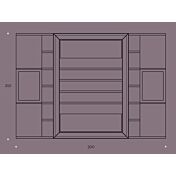 Parete attrezzata di grandi dimensioni, finitura Olmo Perla e Bianco Lucido, con antine centrali in vetro, made in Italy