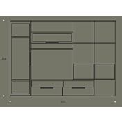 Parete attrezzata, moderna, di grandi dimensioni, finitura Olmo Perla e con frontali Bianco Lucido
