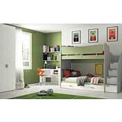 Letto a castello scontato in finitura Grigio dorian, Oliva e Rovere bianco