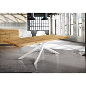 Tavolo massello, fisso con piano rovere nodato, gambe in metallo L.160