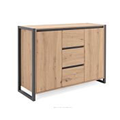 Credenza Madia industry 2 ante 3 cassetti, Rovere Nodato e struttura in Antracite